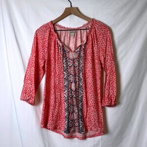 Lucky Brand Womens Peasant Blouse Red Size S Boho Festival Southwestern Casual